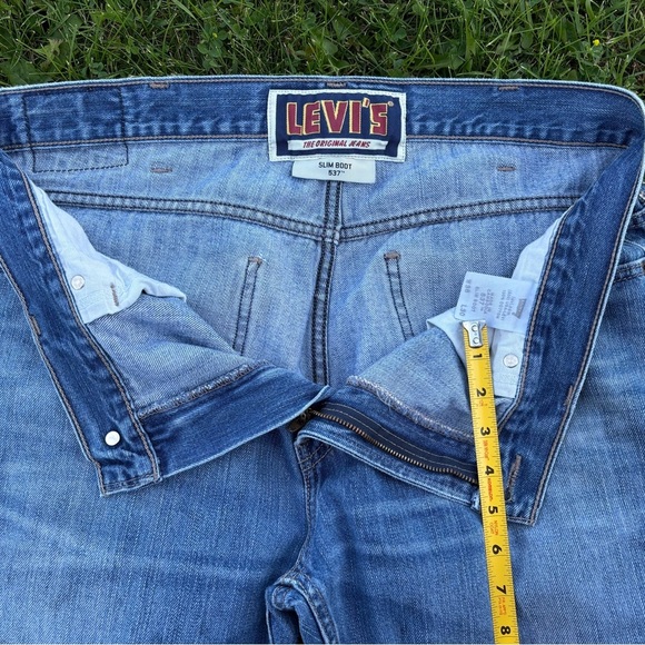 Levis 537 Slim Bootcut Mens 38x30 Denim Jeans Distressed Y2K Cowboy Rocker Biker - Picture 8 of 12